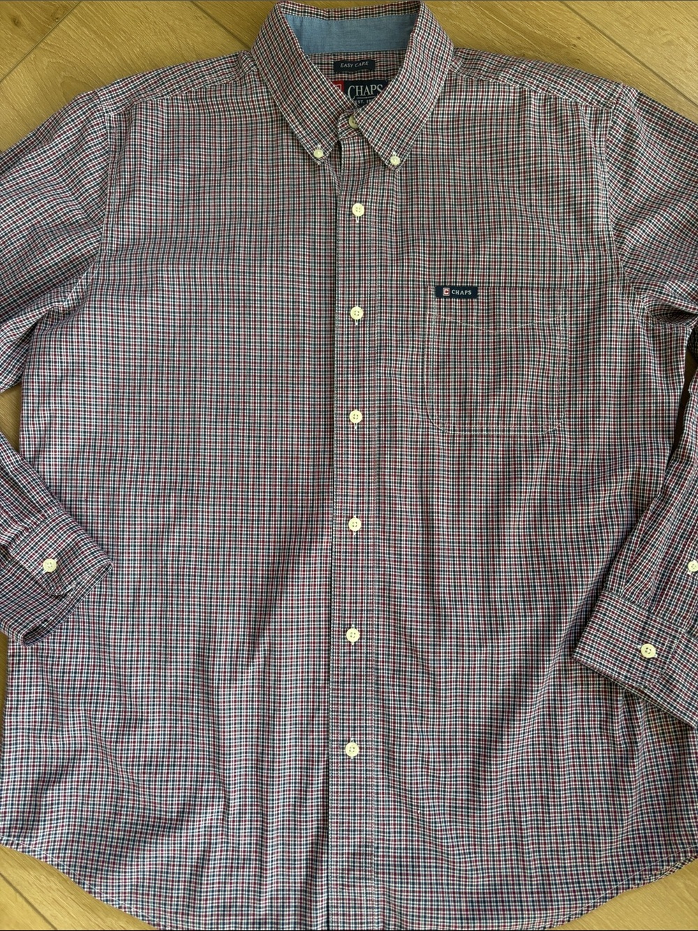 Chaps Men’s Red & Navy Micro-Check Button-Down Shirt